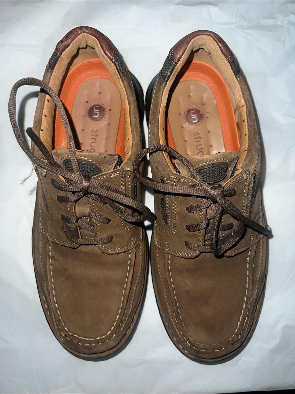 Clarks Un Structured Men's Brown Leather Casual Lace-Up Shoes.  Size 8W.
